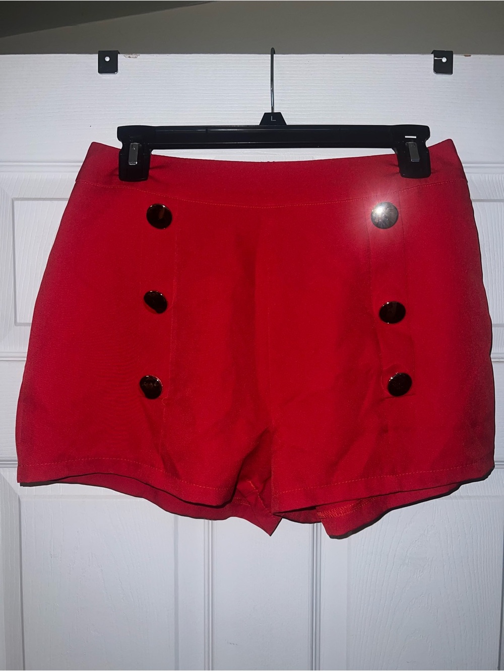 SHEIN Red High-Rise Button-Detail Skort Shorts